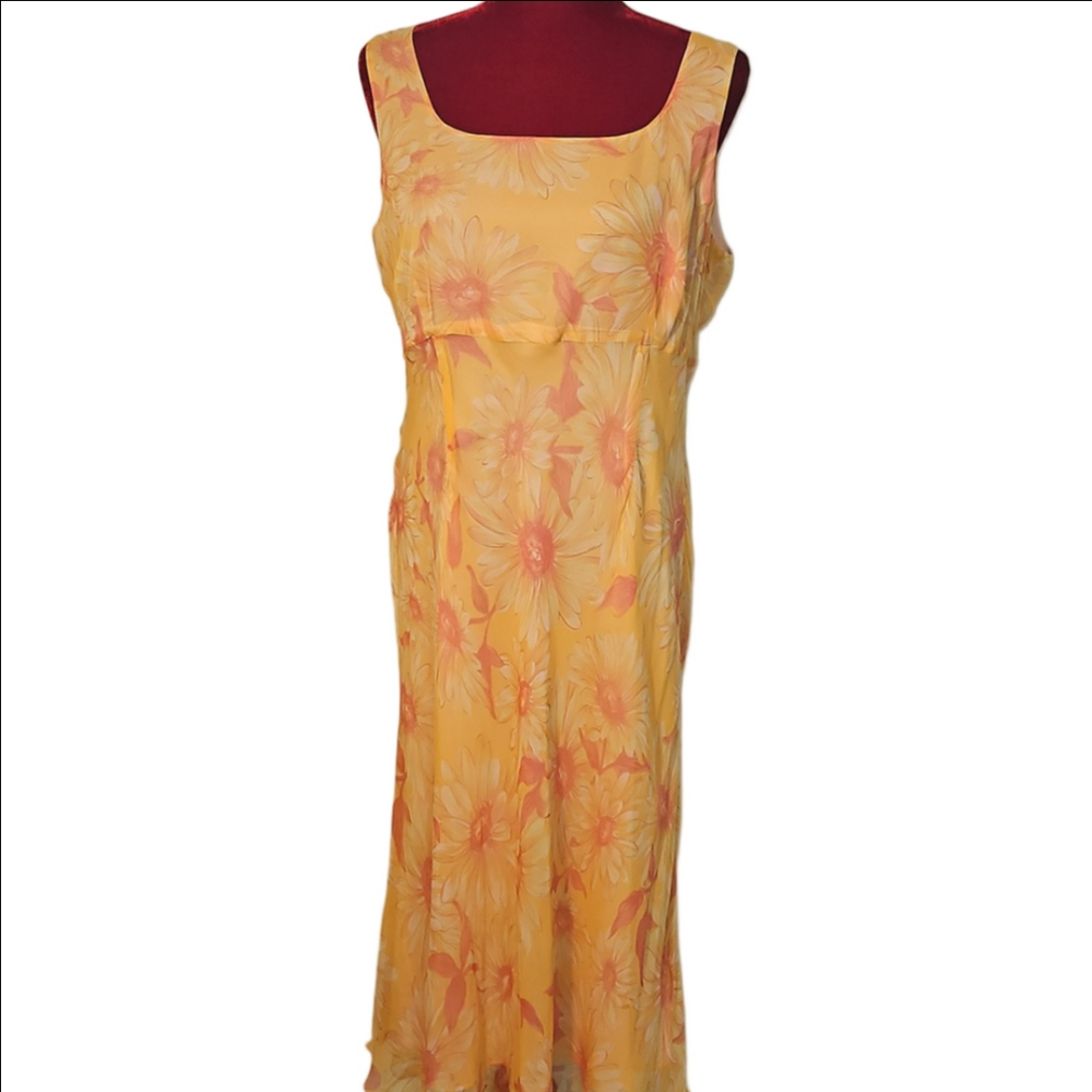 Floral Yellow Sleeveless Dress Size 14